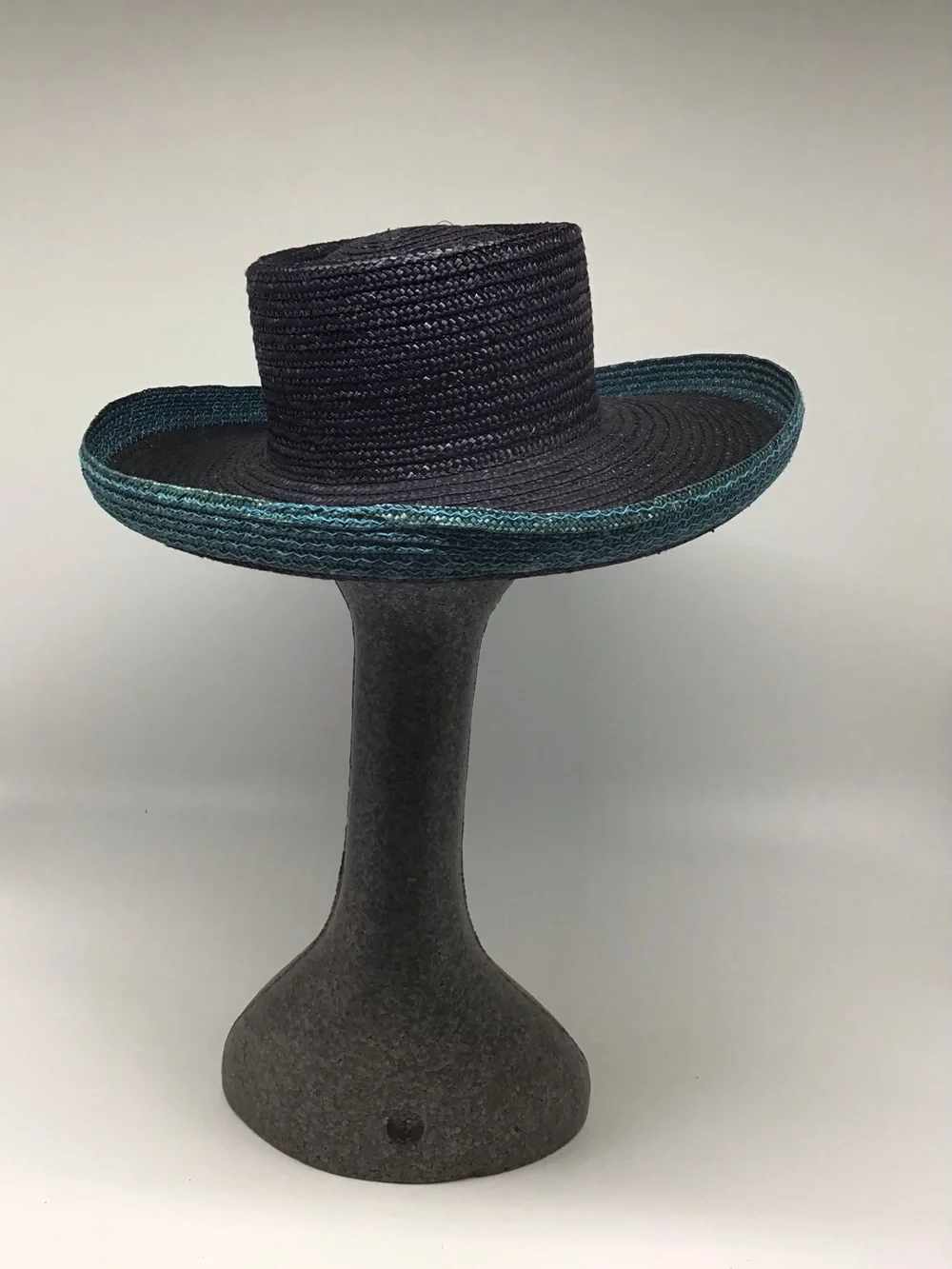 Wide Brim Straw Hat with Teal Trim